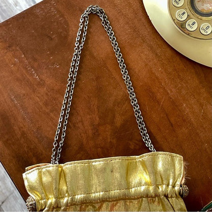 Vintage 1940s 50s Metallic Gold Fabric Slouch Bag