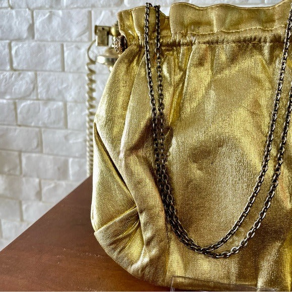 Vintage 1940s 50s Metallic Gold Fabric Slouch Bag