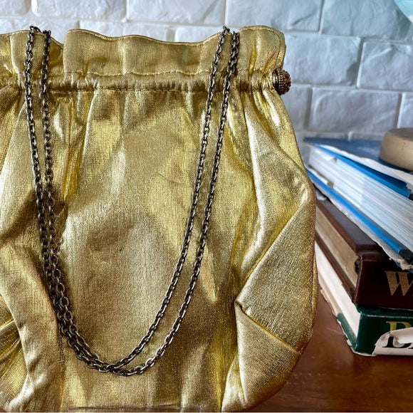 Vintage 1940s 50s Metallic Gold Fabric Slouch Bag