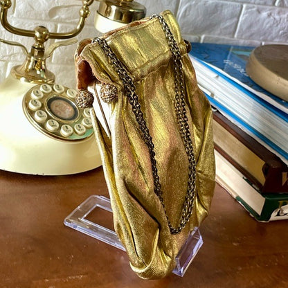 Vintage 1940s 50s Metallic Gold Fabric Slouch Bag