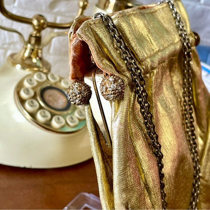 Vintage 1940s 50s Metallic Gold Fabric Slouch Bag