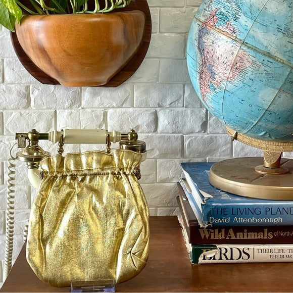 Vintage 1940s 50s Metallic Gold Fabric Slouch Bag