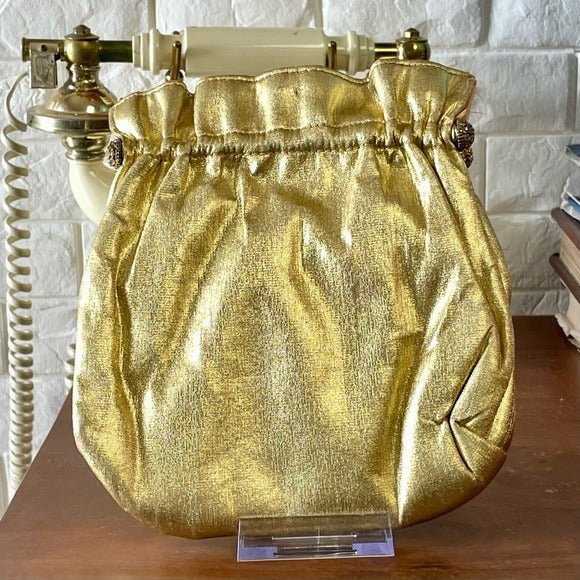 Vintage 1940s 50s Metallic Gold Fabric Slouch Bag