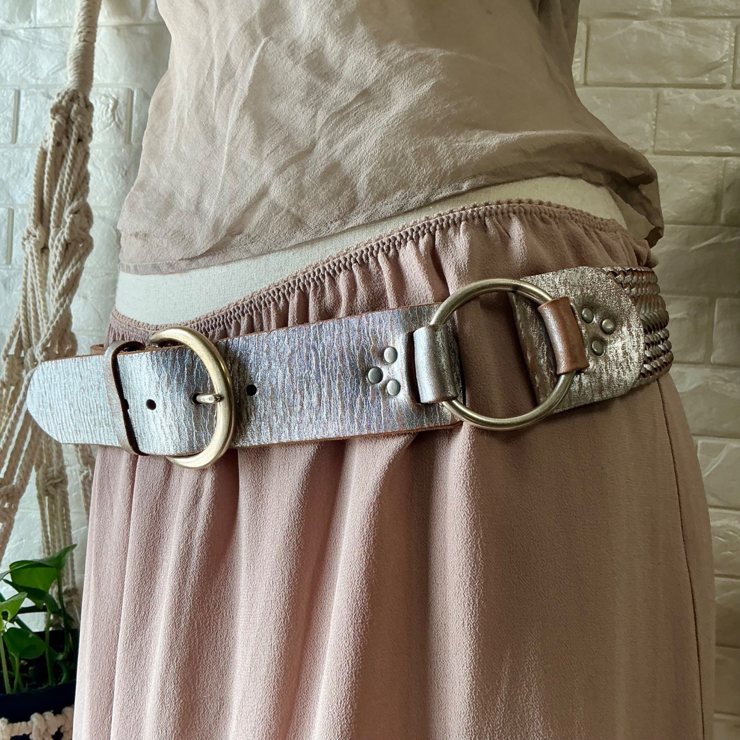 Vintage 90s Y2K Cache Handmade Woven Leather Belt