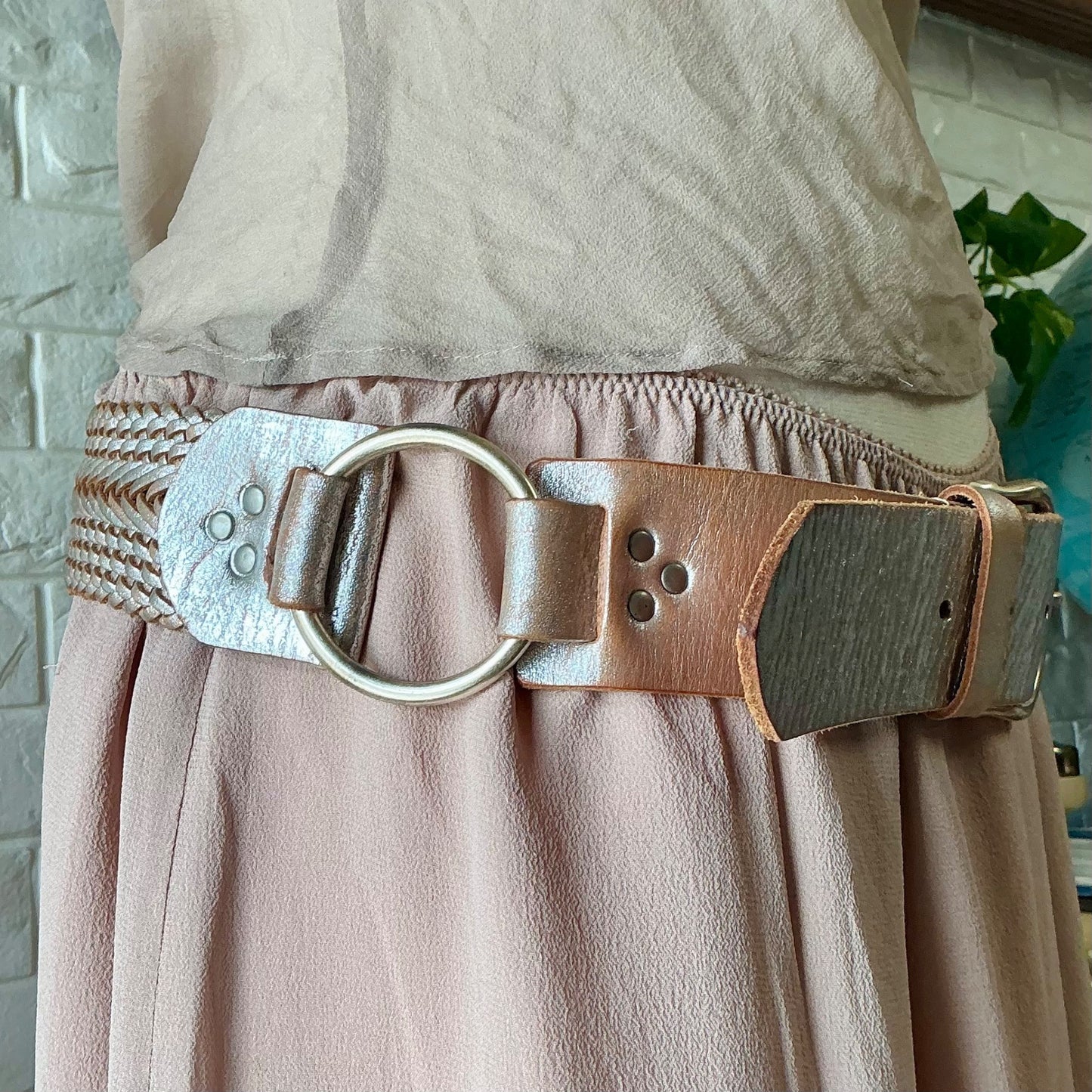 Vintage 90s Y2K Cache Handmade Woven Leather Belt