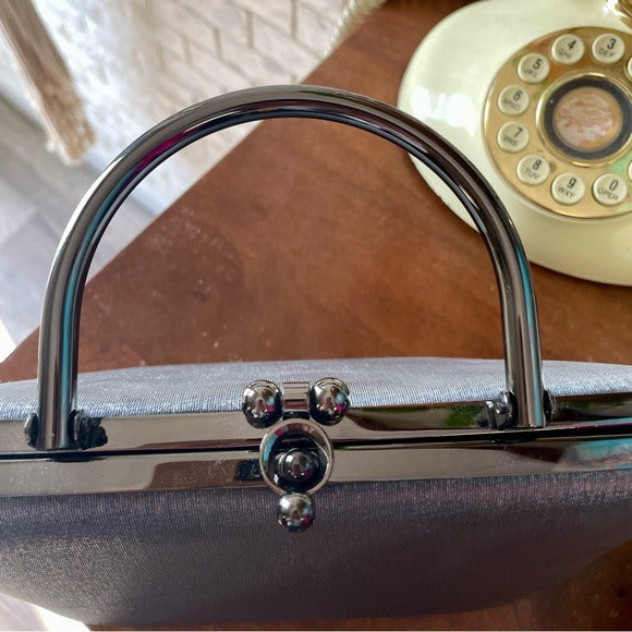 Vintage Structured Pewter Fabric Top Handle Bag