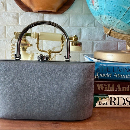 Vintage Structured Pewter Fabric Top Handle Bag