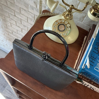 Vintage Structured Pewter Fabric Top Handle Bag