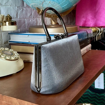 Vintage Structured Pewter Fabric Top Handle Bag
