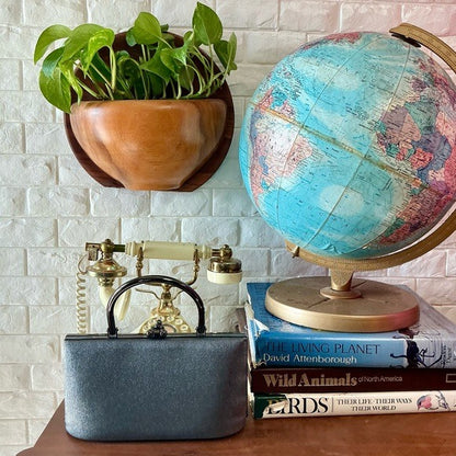 Vintage Structured Pewter Fabric Top Handle Bag