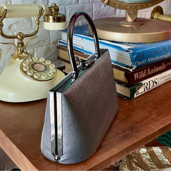 Vintage Structured Pewter Fabric Top Handle Bag