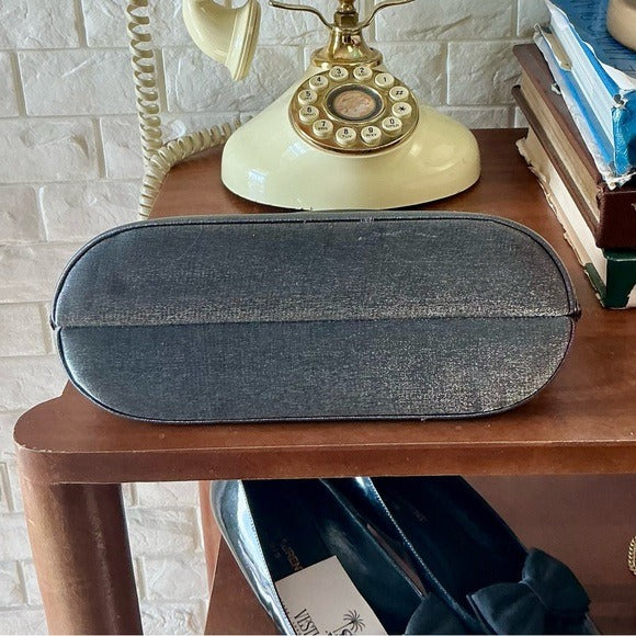 Vintage Structured Pewter Fabric Top Handle Bag