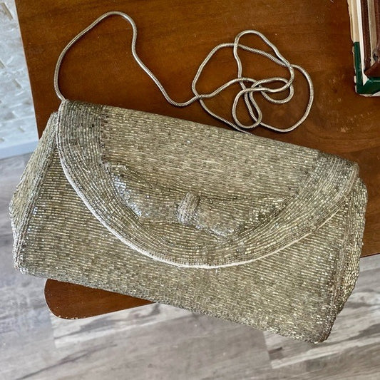 Vintage Hand-Beaded Bow Shoulder Bag