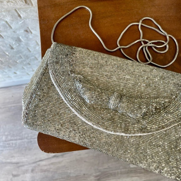 Vintage Hand-Beaded Bow Shoulder Bag