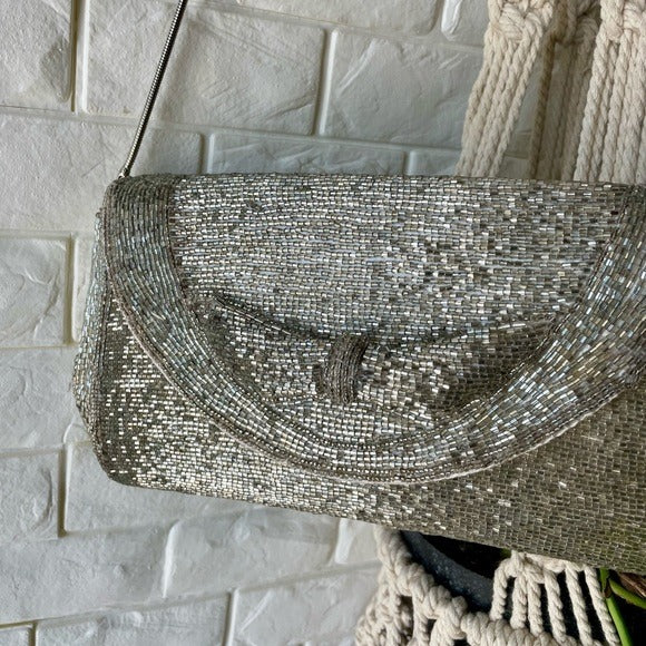 Vintage Hand-Beaded Bow Shoulder Bag