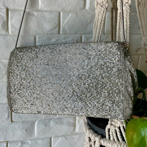 Vintage Hand-Beaded Bow Shoulder Bag