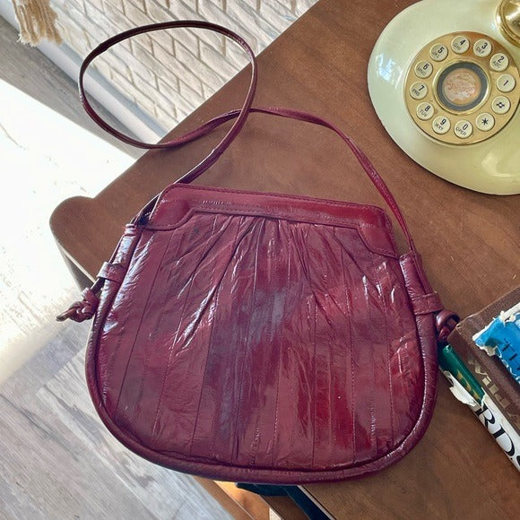 Vintage 1980s Burgundy Eel Leather Crossbody Bag