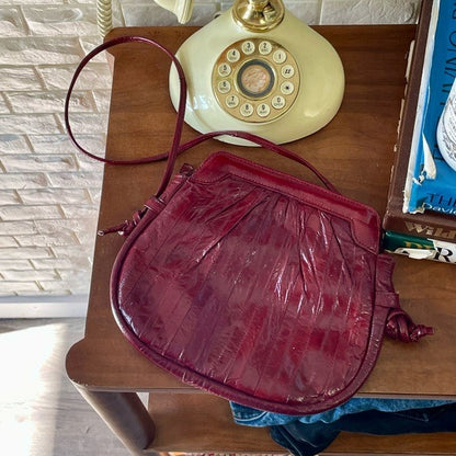 Vintage 1980s Burgundy Eel Leather Crossbody Bag