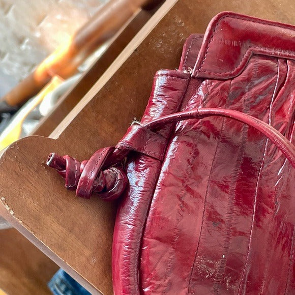 Vintage 1980s Burgundy Eel Leather Crossbody Bag