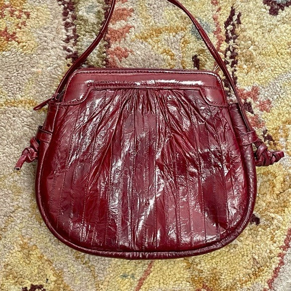 Vintage 1980s Burgundy Eel Leather Crossbody Bag