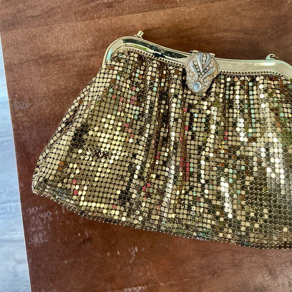 Vintage Whiting & Davis Gold Mesh Evening Bag Clutch