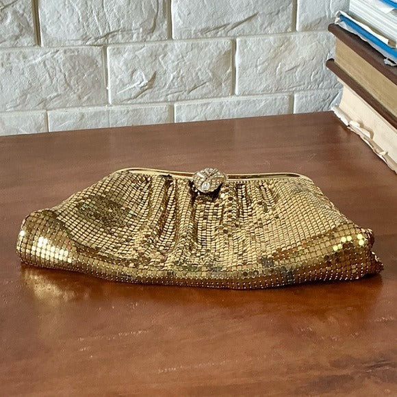 Vintage Whiting & Davis Gold Mesh Evening Bag Clutch