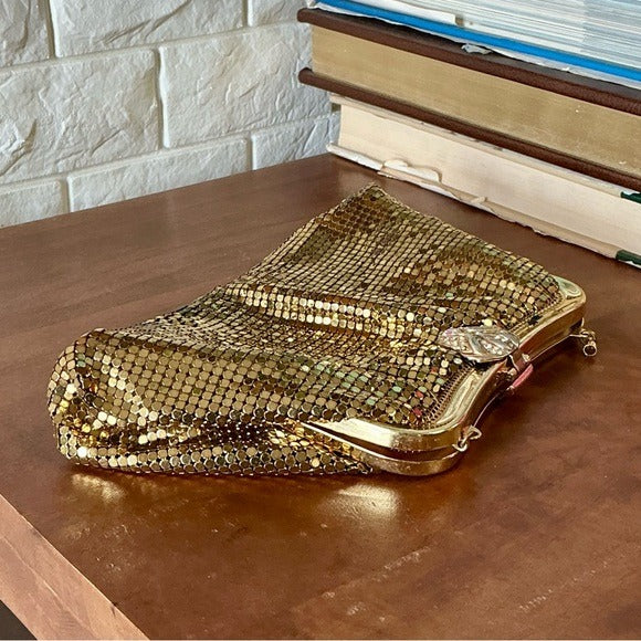 Vintage Whiting & Davis Gold Mesh Evening Bag Clutch